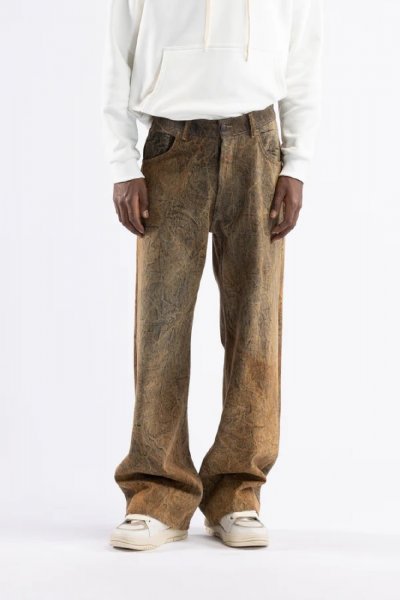 BLUE DENIM JEANS WITH PRINTED FLAMES AND LOGO UOMO VISION OF SUPER VS01147