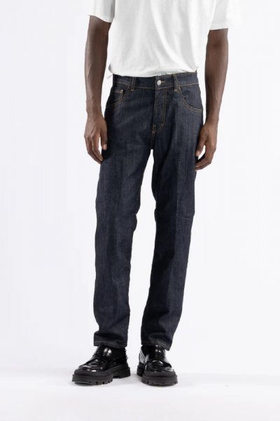 BLUE DENIM JEANS WITH PRINTED FLAMES AND LOGO UOMO VISION OF SUPER VS01147