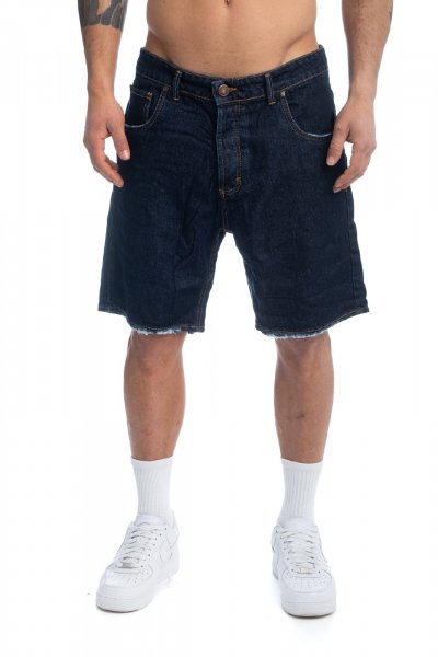 BLUE DENIM SHORTS WITH PRINTED FLAMES AND LOGO UOMO VISION OF SUPER VS01149