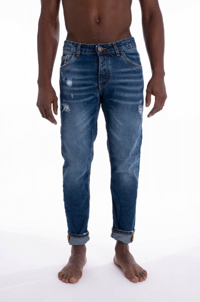 BLUE DENIM JEANS WITH PRINTED FLAMES AND LOGO UOMO VISION OF SUPER VS01147