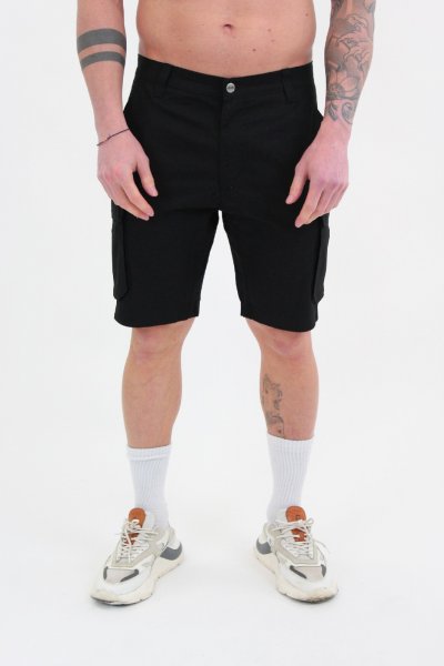 BLACK SHORTS WITH EMBROIDERED RED FLAMES AND METAL LABEL UOMO VISION OF SUPER VS01165