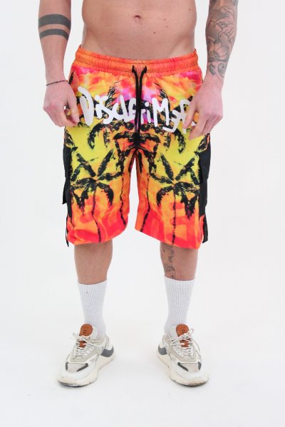 BLACK SHORTS WITH EMBROIDERED RED FLAMES AND METAL LABEL UOMO VISION OF SUPER VS01165