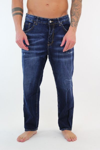 BLUE DENIM JEANS WITH PRINTED FLAMES AND LOGO UOMO VISION OF SUPER VS01147