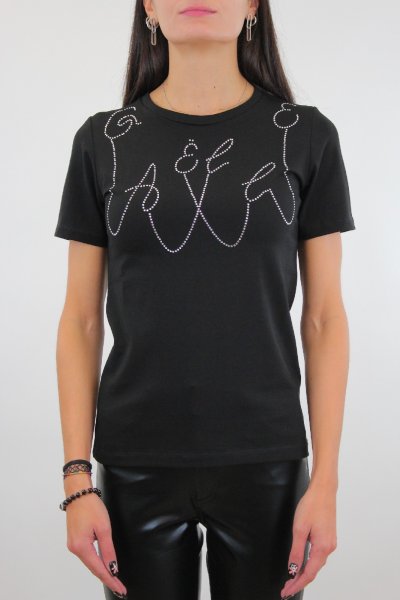 T-SHIRT RICAMO NERA DONNA AKEP TSKD03221