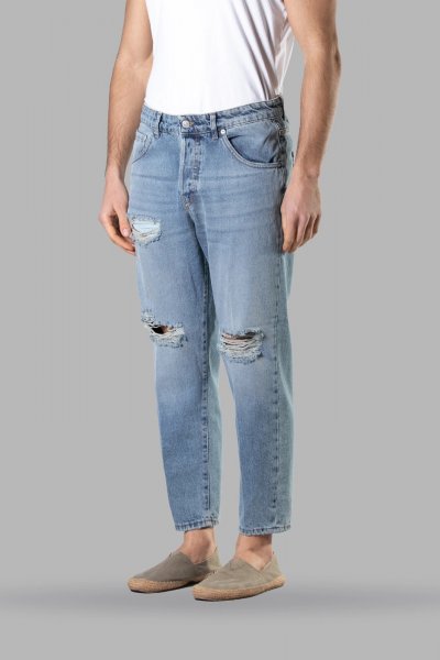 BLUE DENIM JEANS WITH PRINTED FLAMES AND LOGO UOMO VISION OF SUPER VS01147