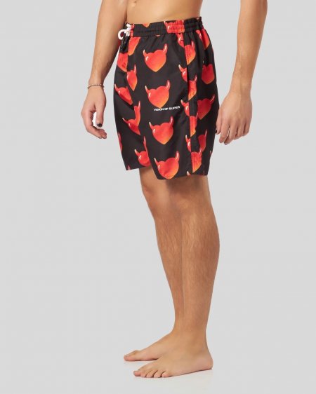 BLACK SWIMWEAR WITH DOUBLE RED FLAMES AND WHITE LOGO UOMO VISION OF SUPER VS01102